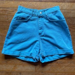 Vintage 80s 90s Turquoise Blue Riders High-Rise Cuffed Jean Shorts S/XS 26” W